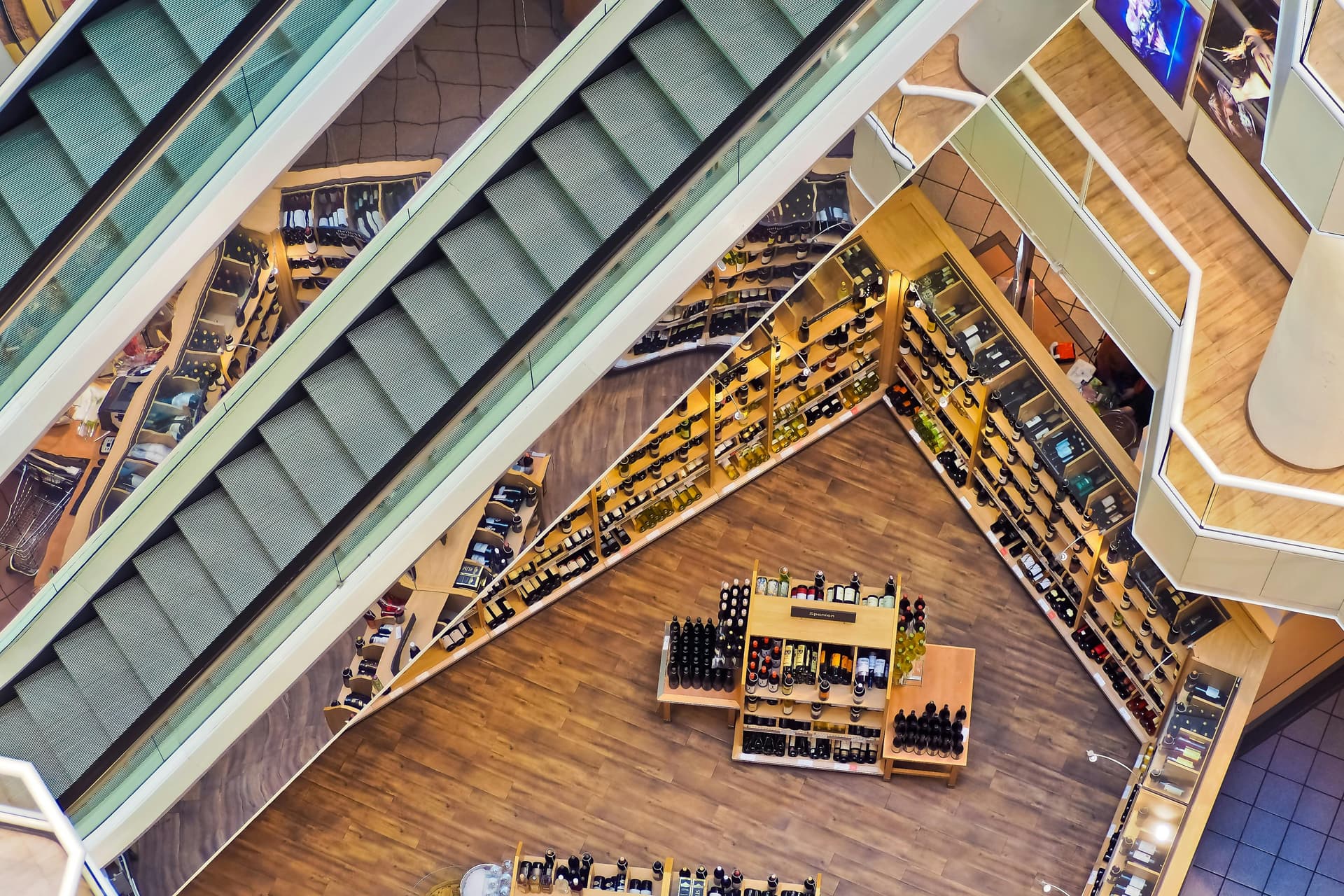 Shopping mall escalators