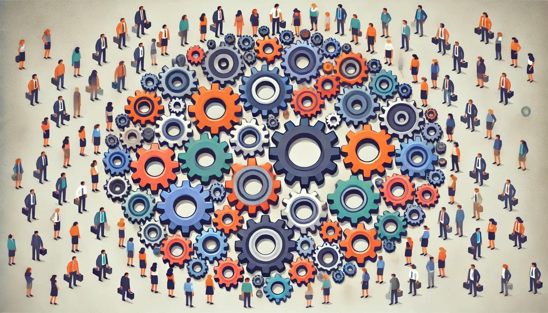 People surrounding gears