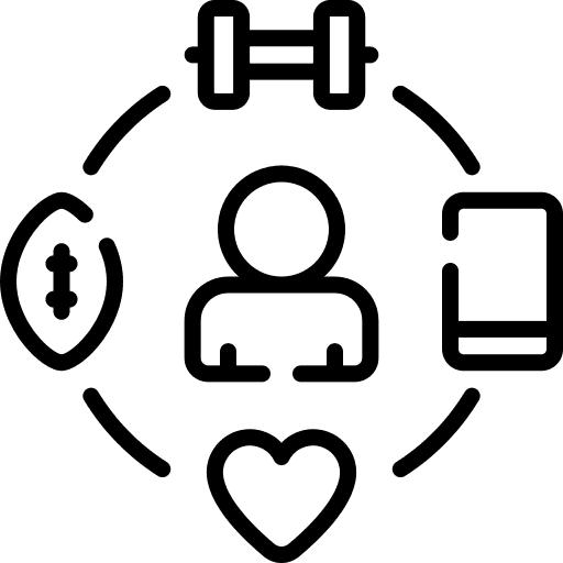 An icon of a person surrounded by items that represent their habits.